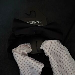 Alfani Black Bow Tie with White and Red Polka Dot Pocket Square